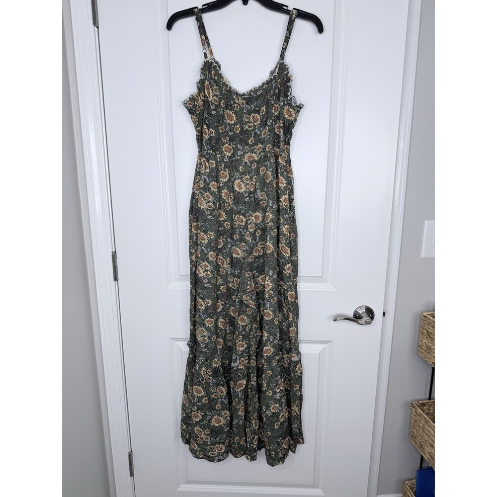 Natural Life Harley Embroidered Jumpsuit Olive Green Floral Wide Leg Small Boho - Picture 9 of 12